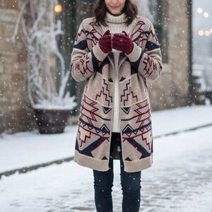 Cozy Aztec/Southwestern Print Knit Long Cardigan Coat Sweater